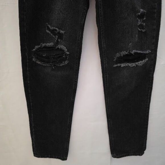 ZGY Rebound Free People Jeans Distressed Black Midrise Relaxed Barrel Leg Sz28 - Picture 4 of 13